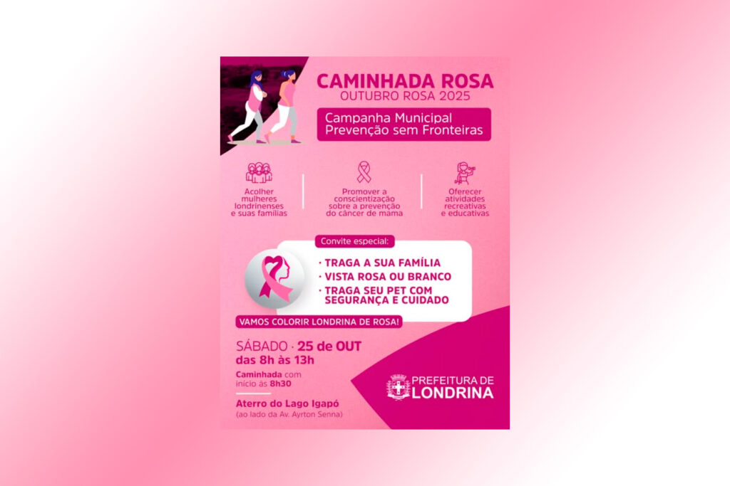 Aterro do Lago Igapó recebe a Caminhada Rosa neste sábado (25)