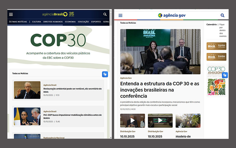 EBC lança páginas da Agência Brasil e Agência Gov destinadas à COP30