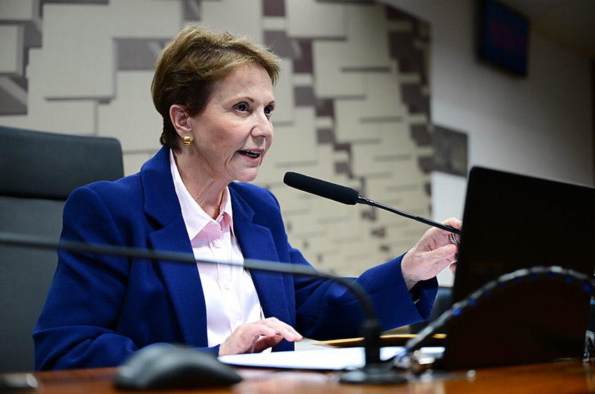 À mesa, presidente do GTMTI, senadora Tereza Cristina (PP-MS), conduz reunião.