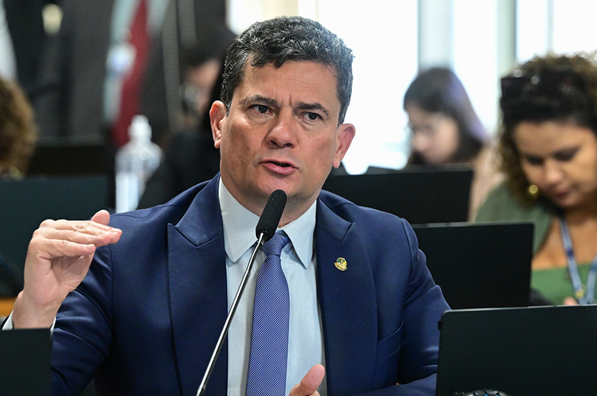 Senador Sergio Moro (União-PR) em pronunciamento à bancada.