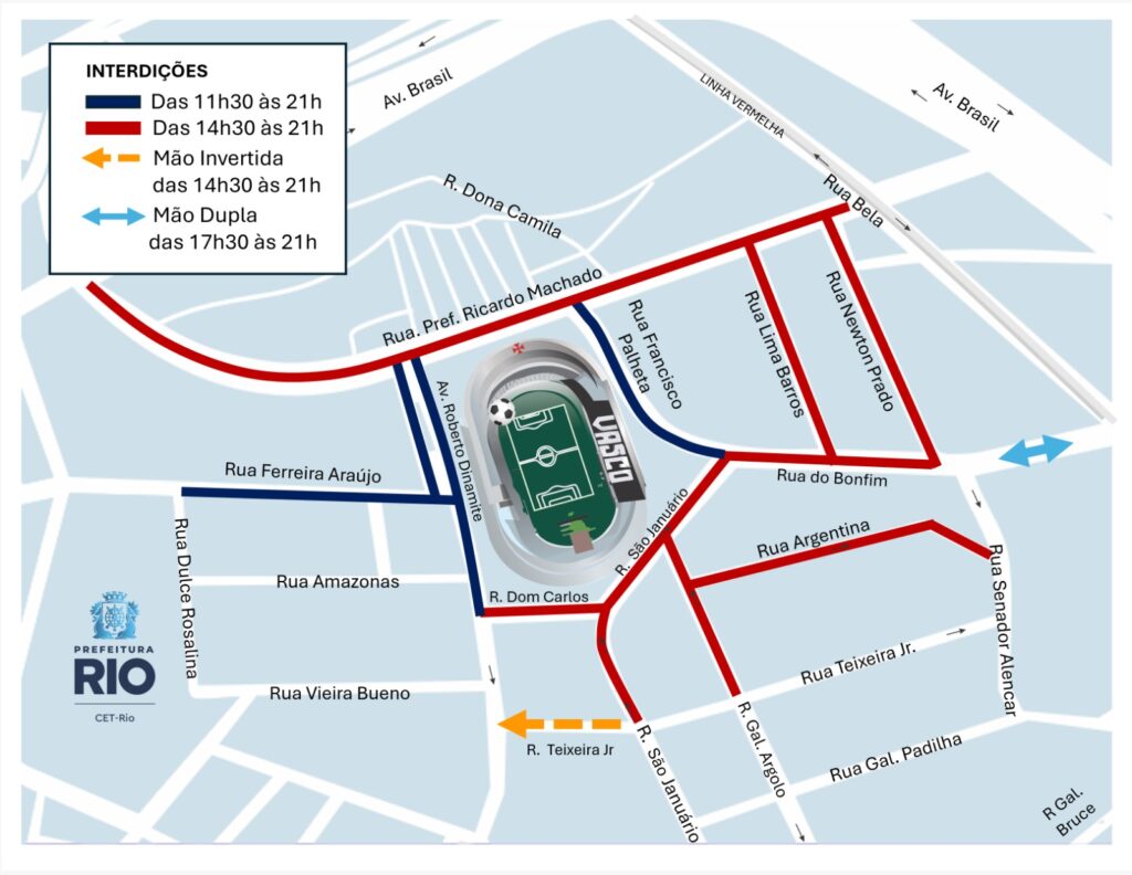 CET-Rio vai alterar o trânsito no entorno do estádio São Januário para Vasco x Juventude